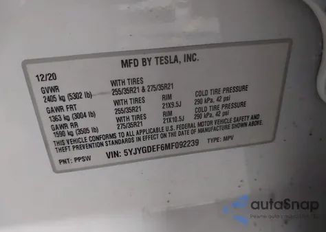 2021 Tesla Model Y Performance Dual Motor All-Wheel Drive from USA, damaged, VIN 5YJYGDEF6MF092239